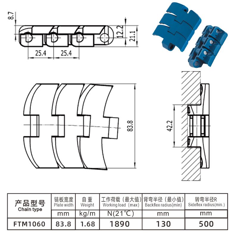 Tuoxin 1060 Flat Top Plastic Magnetflex Conveyor Chain (10)